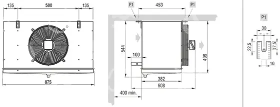 výparník ECO - Luvata GCE351E6ED, 3.26 kW (dT 8 st., R404) s odtáváním